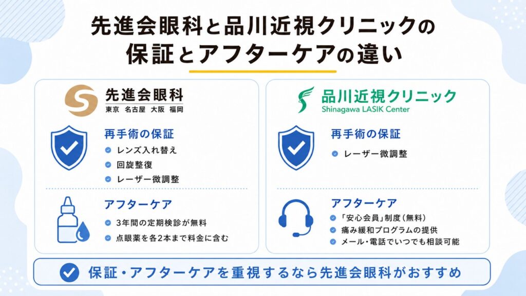 先進会眼科と品川近視クリニックの保証とアフターケアの違い